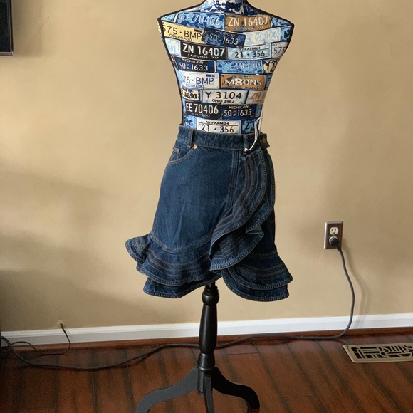 Lee X Self-Portrait Tiered Ruffle Mini Denim Skirt - Picture 6 of 11